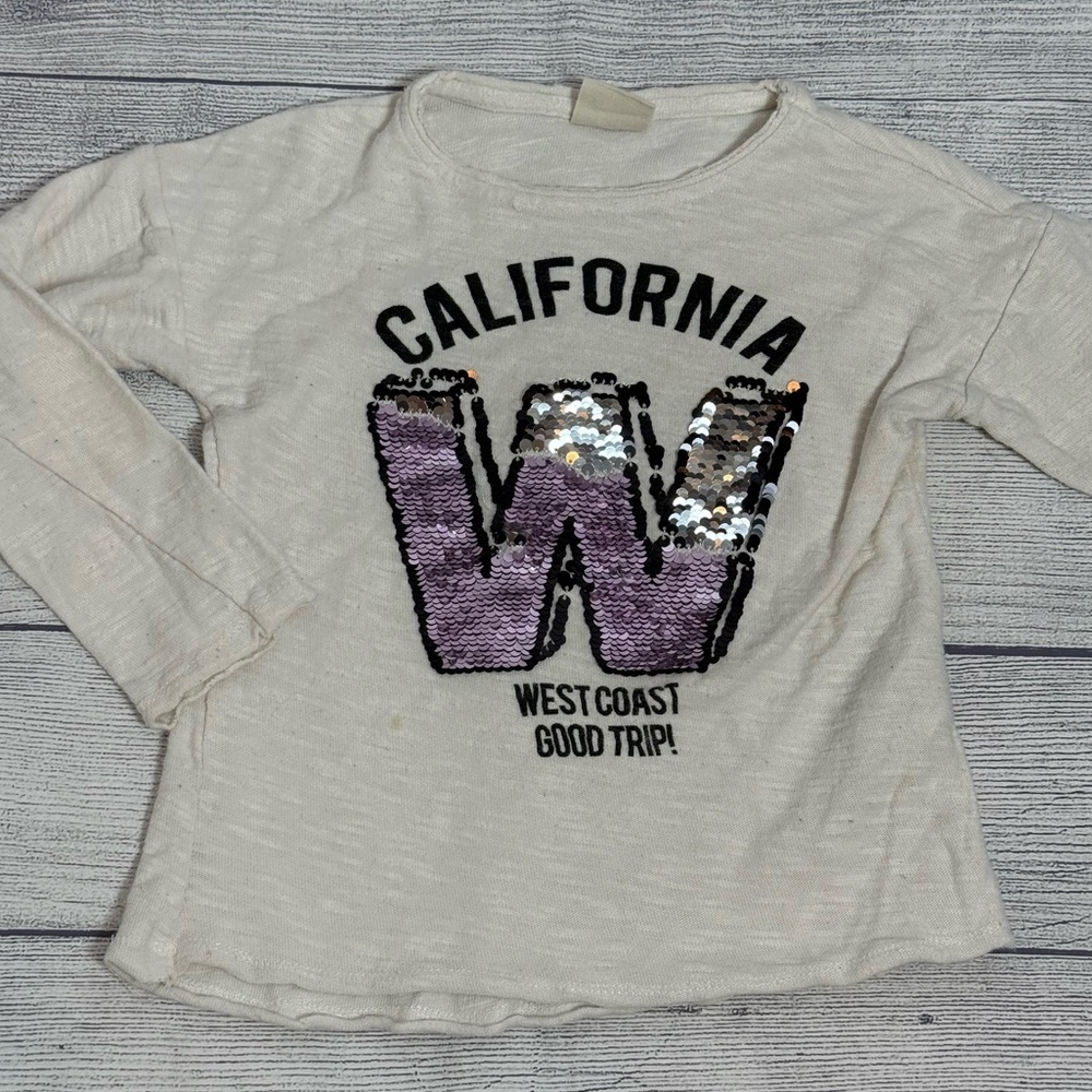 ZARA GIRLS California gis Long Sleeve Shirt - Cream and Purple/size 5